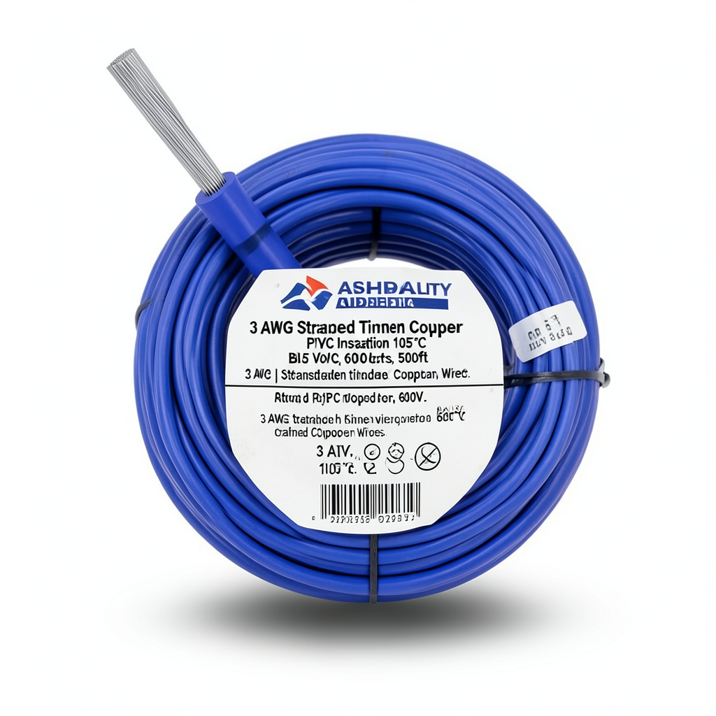 3 AWG Stranded Tinned Copper Wire, PVC Insulation 105°C, Blue, 600 Volts, 500ft | Asharqiyah Cables Company for Industry