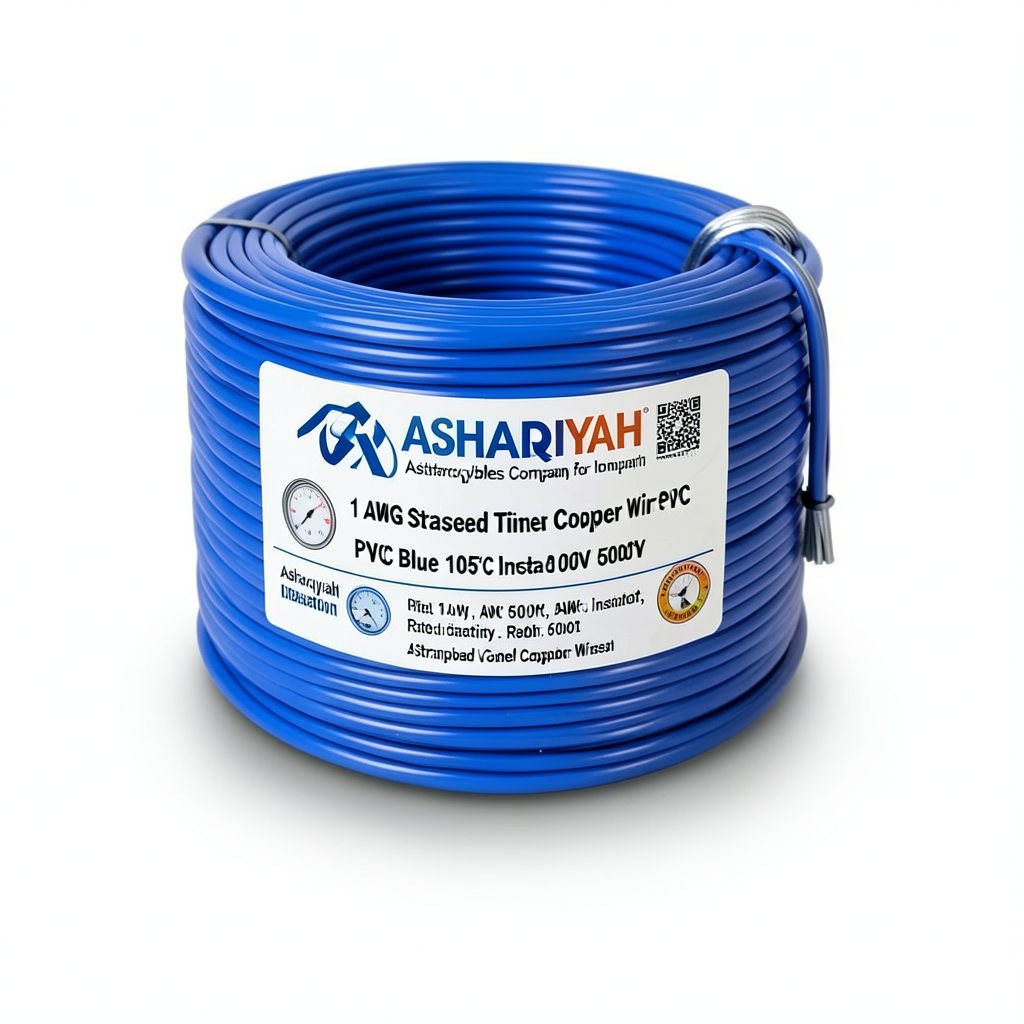 1 AWG Stranded Tinned Copper Wire PVC Insulation 105°C Blue 600V 500ft | Asharqiyah Cables Company for Industry