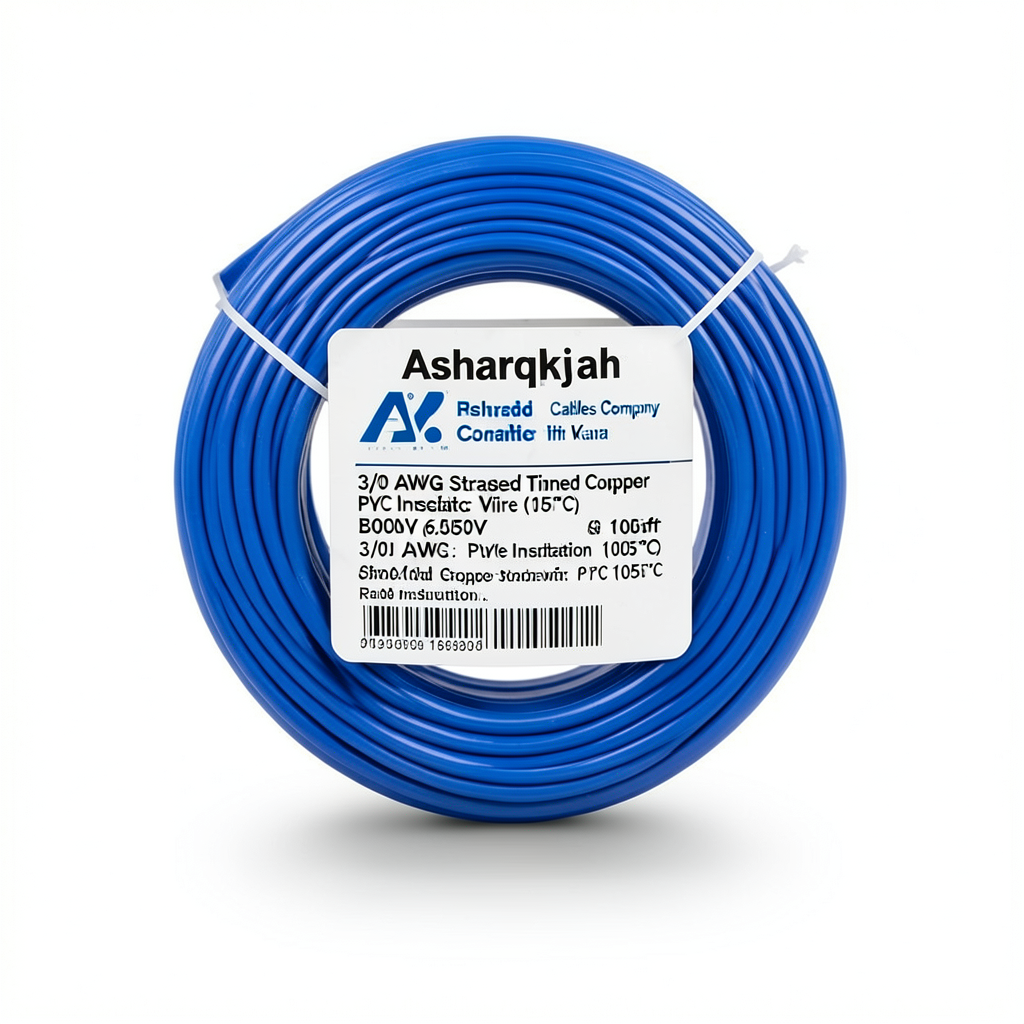 3/0 AWG Stranded Tinned Copper Electric Wire, PVC Insulated (105°C), Blue, 600V, 500ft | Asharqiyah Cables Company for Industry
