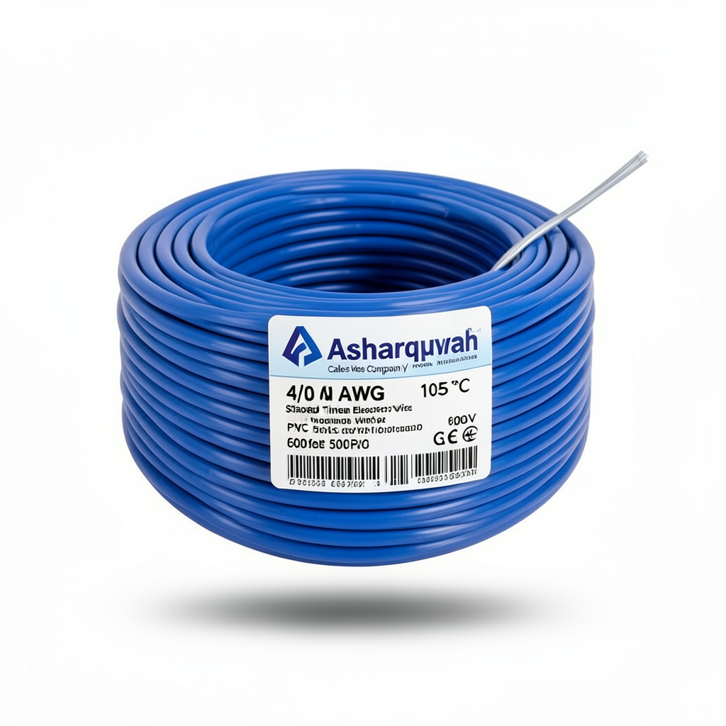 لفة سلك نحاس مجدول 4/0 AWG مطلي بالقصدير، عزل PVC 105°C، ازرق، 600 فولت، طول 500 قدم | شركة كابلات الشرقية للصناعة