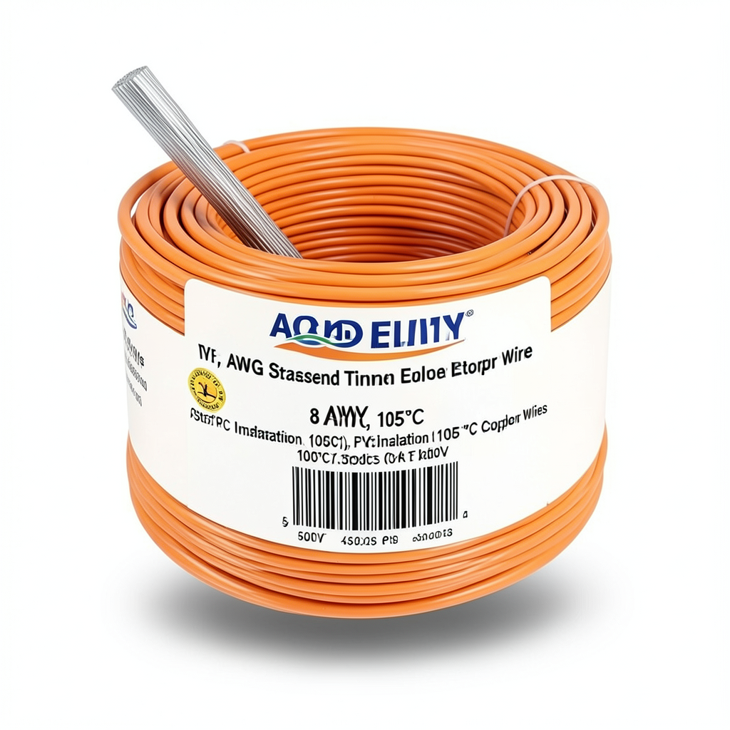 8 AWG Stranded Tinned Copper Electric Wire, PVC Insulated (105°C), Orange, 600V, 500ft | Asharqiyah Cables Company for Industry