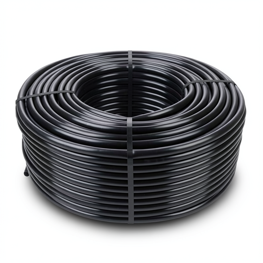 لفة أنابيب HDPE ضغط 16 بار PE 80، قطر خارجي 12 مم، سمك 1.8 مم، أسود