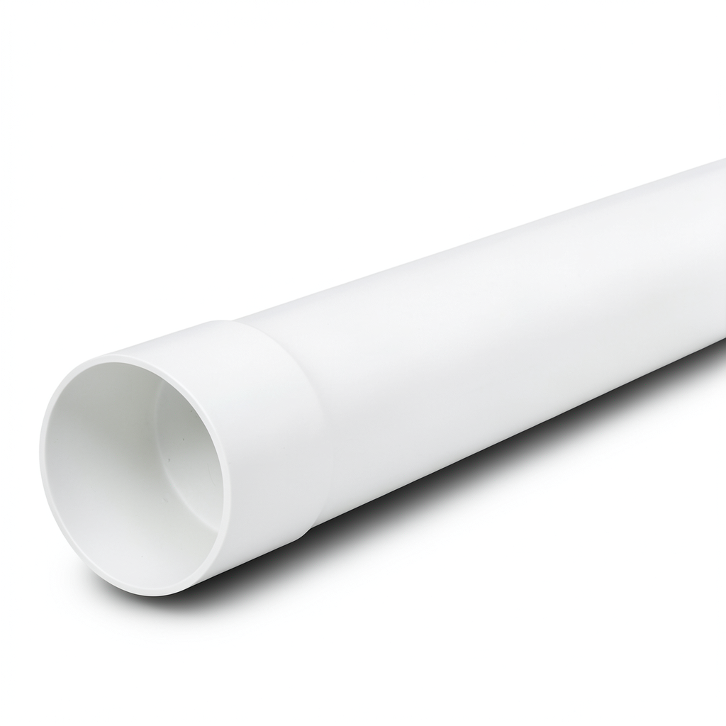 مواسير بلاستيك UPVC ضغط 7.5 بار SDR 34.4، قطر خارجي 180 مم، سمك 5.3 مم، لون أبيض