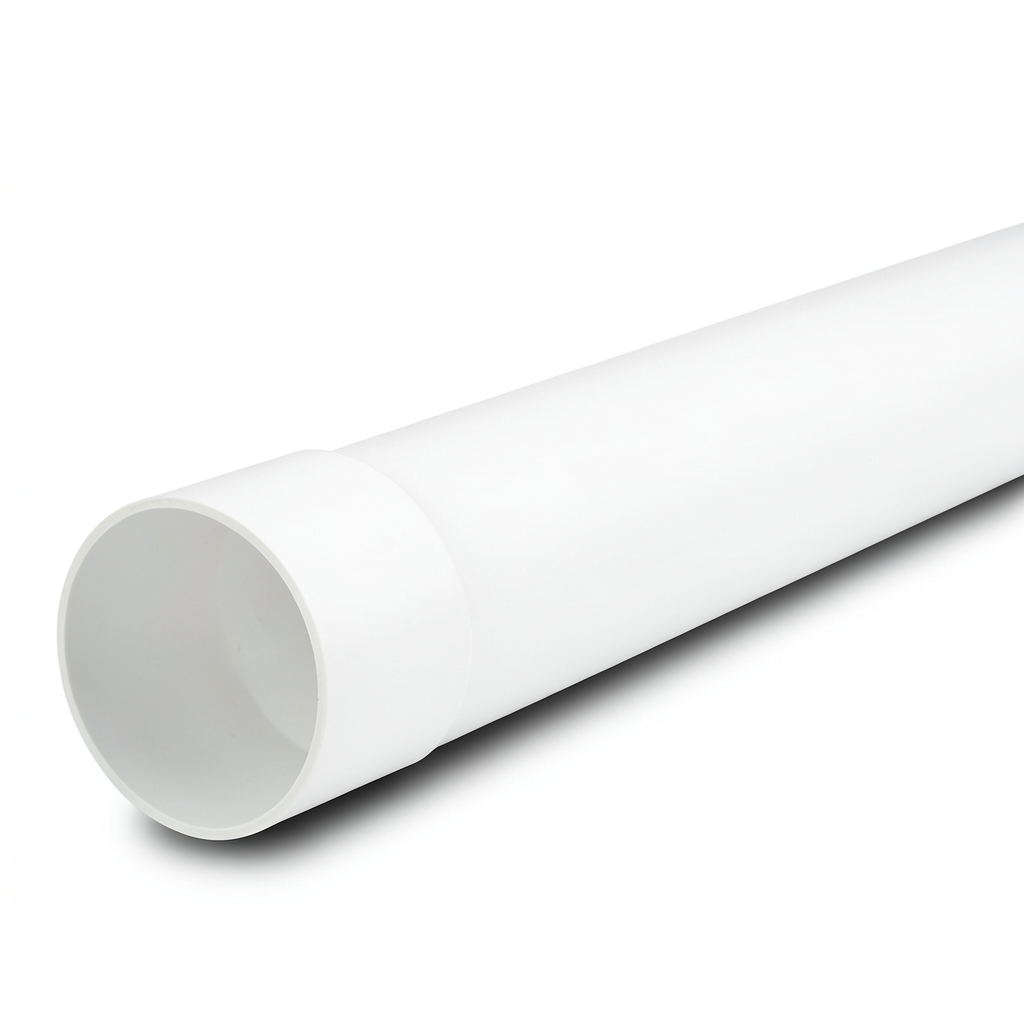 مواسير بلاستيك UPVC ضغط 7.5 بار SDR 34.4، قطر خارجي 180 مم، سمك 5.3 مم، لون أبيض