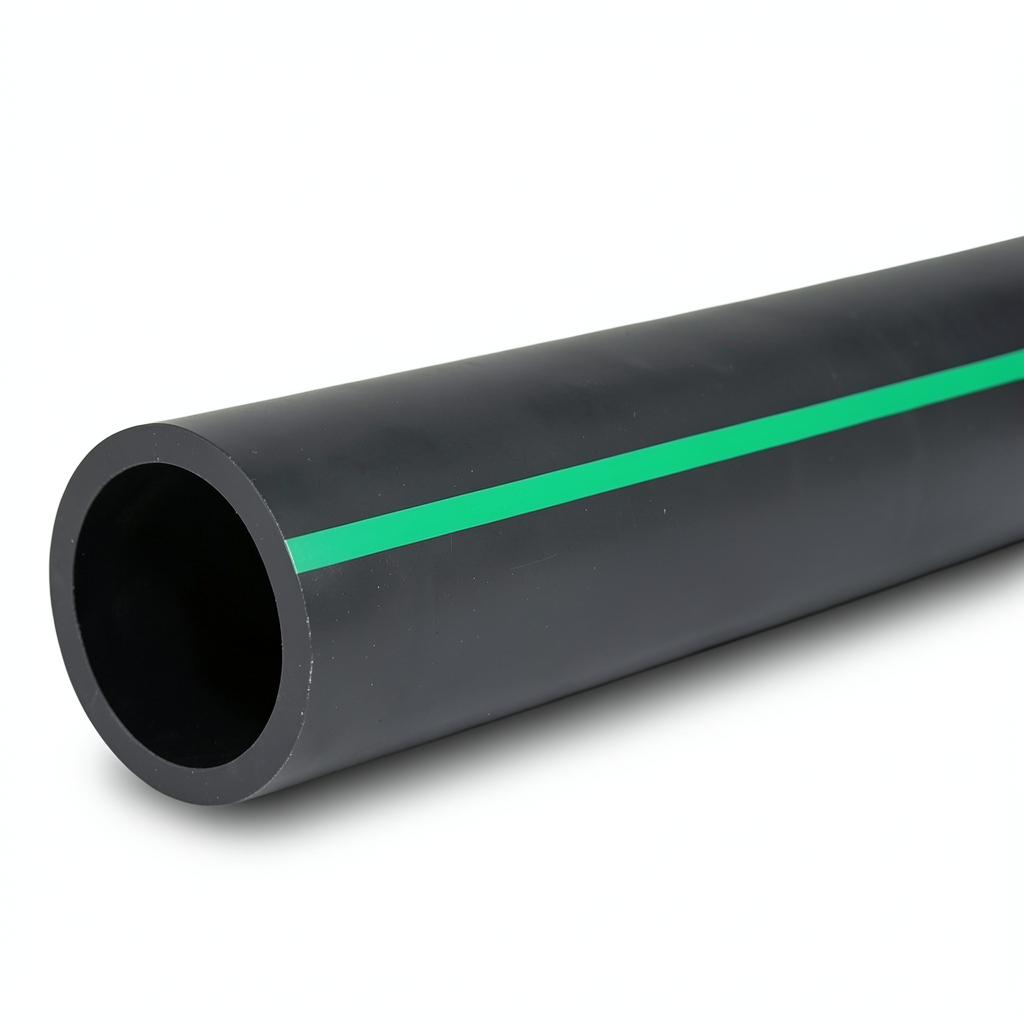 HDPE Plastic Pipe Nominal Pressure 16 Bar PE 80 OD 560 mm SDR 9 Black with Green Stripes
