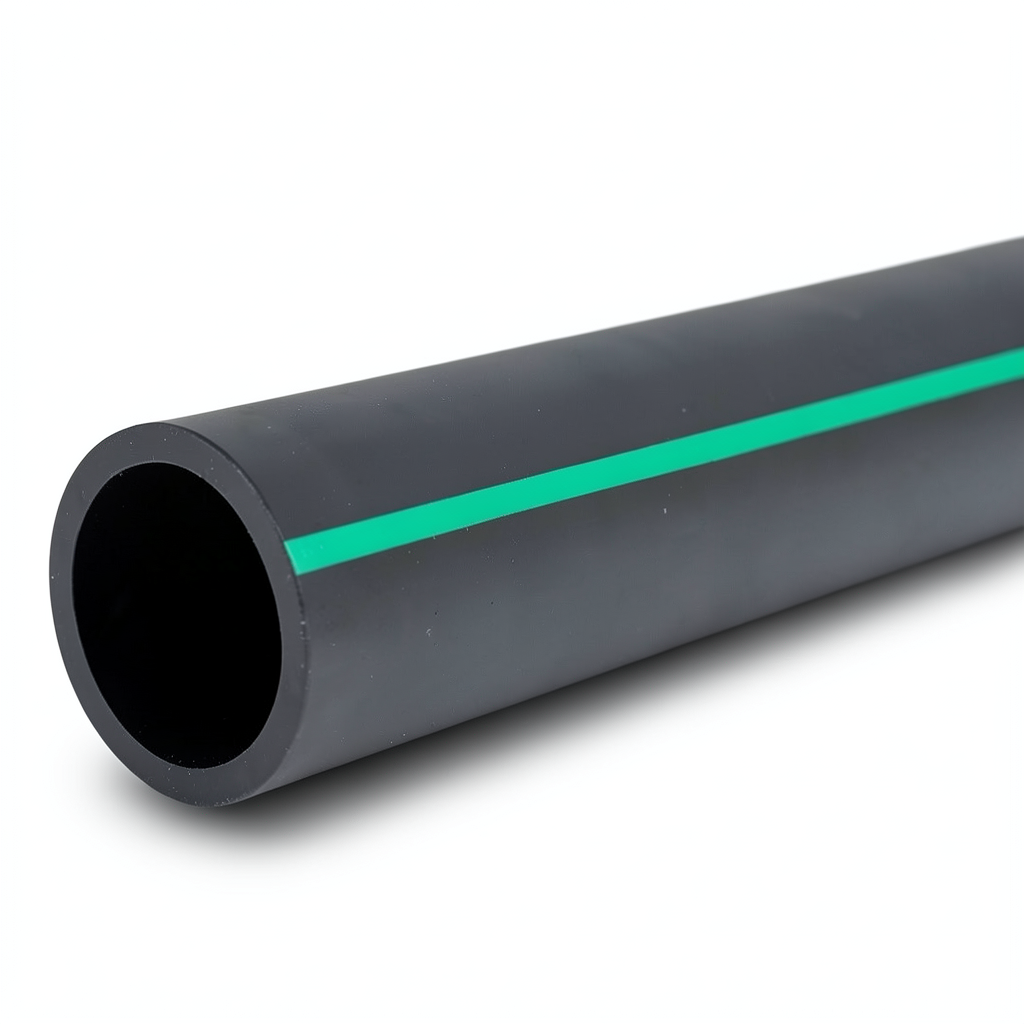 HDPE Polyethylene Pipe Nominal Pressure 4 Bar PE63 200 mm SDR 26 Black/Green