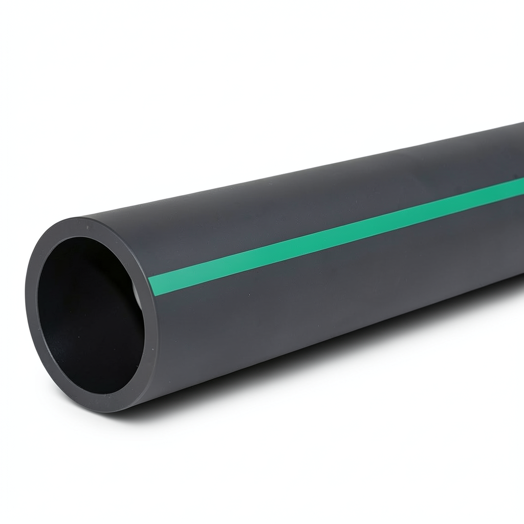 HDPE Polyethylene Pipe Nominal Pressure 4 Bar PE 63 OD 225 mm SDR 26 Black with Green Stripes