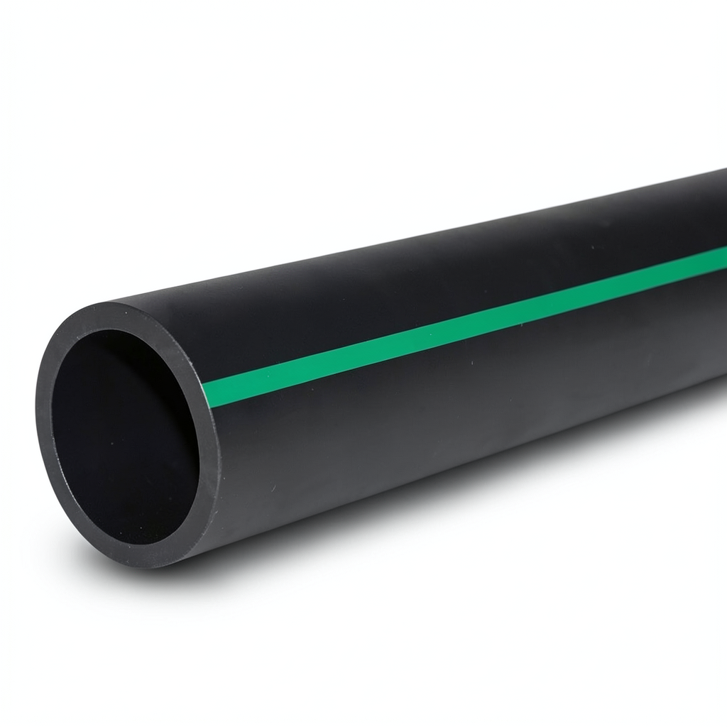أنابيب HDPE ضغط 4 بار PE 63 قطر خارجي 560 مم SDR 26 لون أسود مع خط أخضر