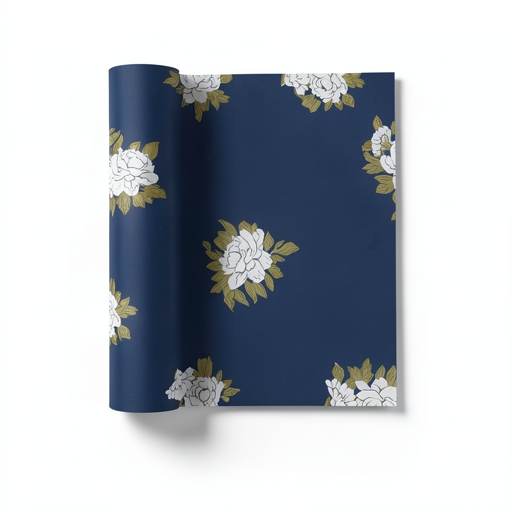 Spanish Wallpaper Floral Design Dark Blue, Size 10mx0.53m, Model 4002-5