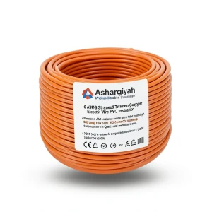 لفة سلك نحاس مجدول 6 AWG مطلي بالقصدير عزل PVC 105°C برتقالى 600 فولت طول 500 قدم | شركة كابلات الشرقية للصناعة