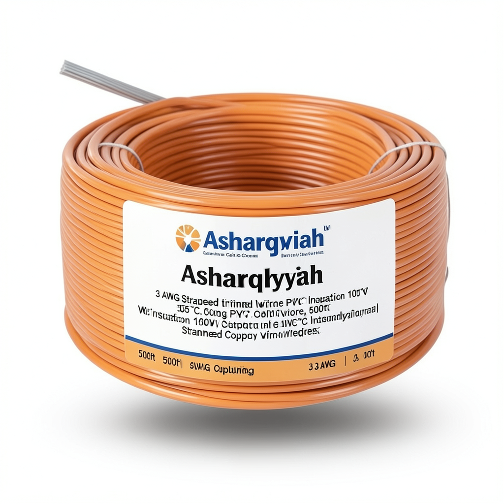 سلك نحاس مجدول 3 AWG مطلي بالقصدير، عزل PVC 105°C، برتقالى، 600 فولت، 500 قدم | شركة كابلات الشرقية للصناعة