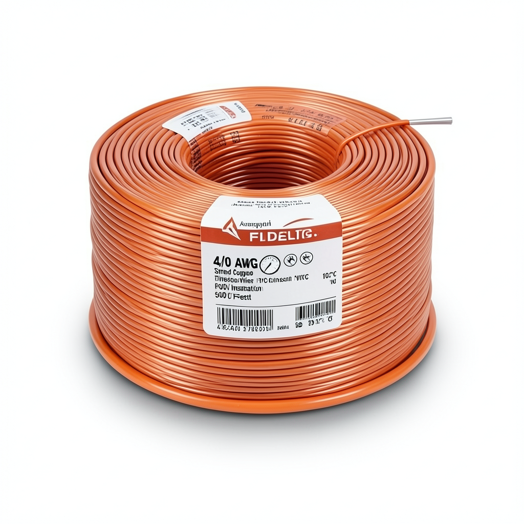 لفة سلك نحاس مجدول 4/0 AWG مطلي بالقصدير، عزل PVC 105°C، برتقالى، 600 فولت، 500 قدم | شركة كابلات الشرقية للصناعة
