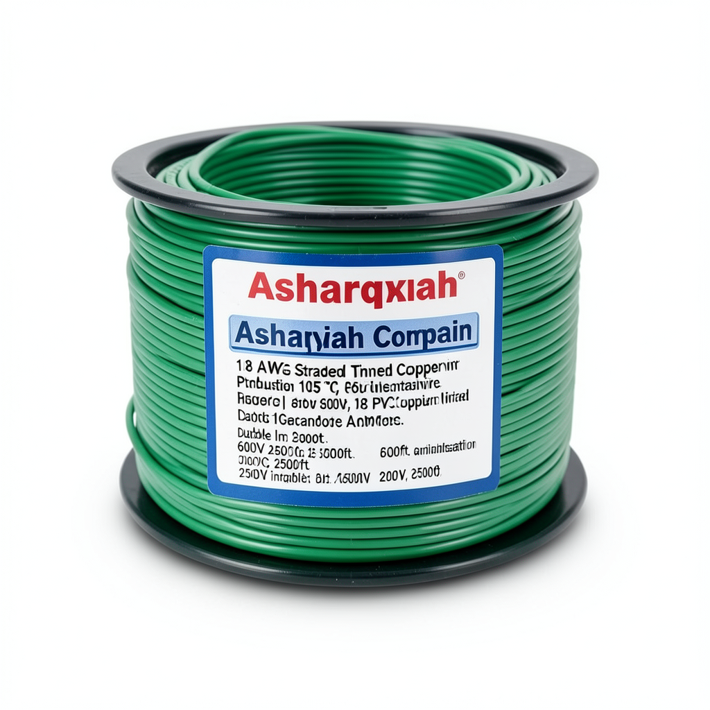 سلك نحاس مجدول 18 AWG مطلي بالقصدير، عزل PVC 105°C، اخضر، 600 فولت، 2500 قدم | شركة كابلات الشرقية للصناعة