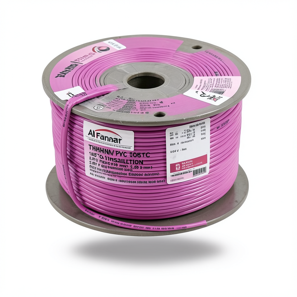 كابل نحاس THHN/THWN معزول PVC 105°C مقاس 2.08 مم² قطر 2.9 مم 600 فولت طول 300 قدم لون زهري | شركة الفنار