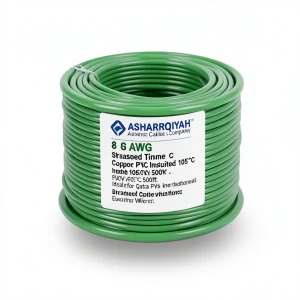 8 AWG Stranded Tinned Copper Electric Wire, PVC Insulated 105°C, Green, 600V, 500ft | Asharqiyah Cables Company for Industry