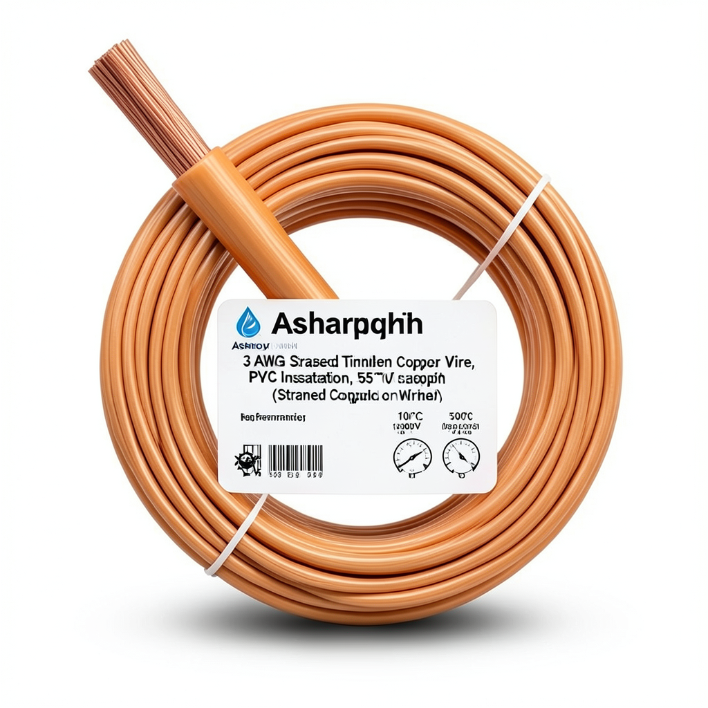 سلك نحاس مجدول 3 AWG مطلي بالقصدير، عزل PVC 105°C، برتقالى، 600 فولت، 500 قدم | شركة كابلات الشرقية للصناعة