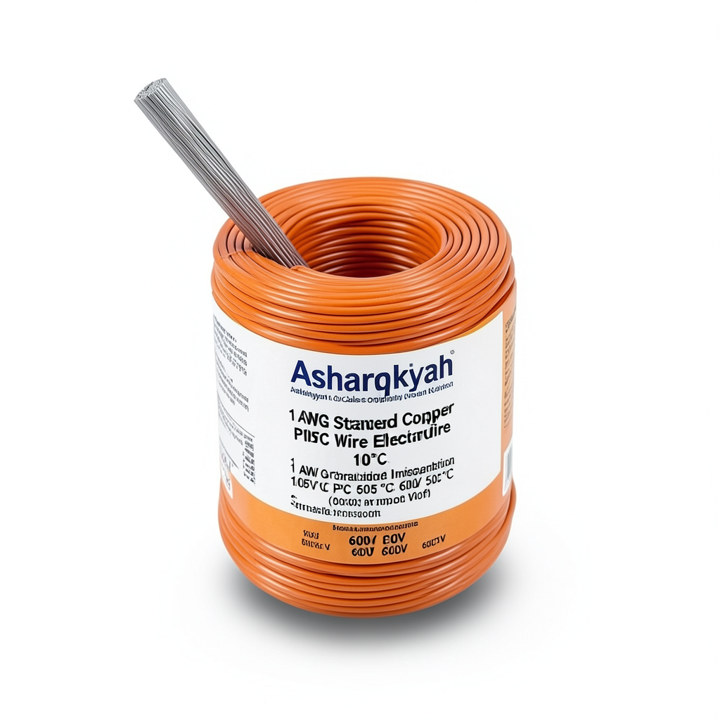 لفة سلك نحاس مجدول 1 AWG مطلي بالقصدير عزل PVC 105°C برتقالى 600 فولت طول 500 قدم | شركة كابلات الشرقية للصناعة