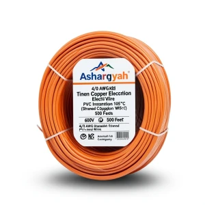 لفة سلك نحاس مجدول 4/0 AWG مطلي بالقصدير، عزل PVC 105°C، برتقالى، 600 فولت، 500 قدم | شركة كابلات الشرقية للصناعة