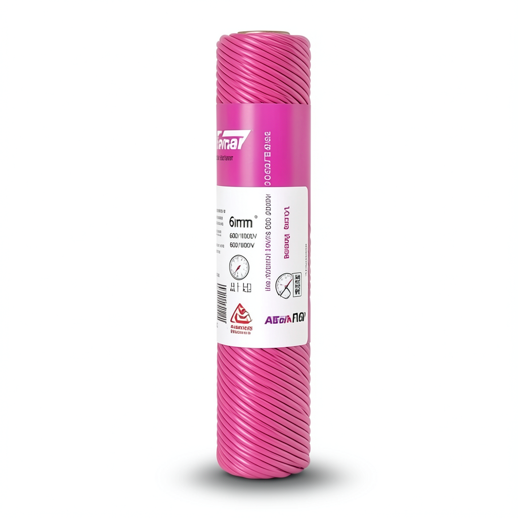 لفة سلك نحاس كهربائي مرن 6mm، 600/1000V، طول 100 ياردة، زهري | شركة الفنار