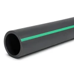 HDPE Plastic Pipe PN 6 Bar PE 63, 280 mm Diameter, SDR 17.6 Black with Green Stripes