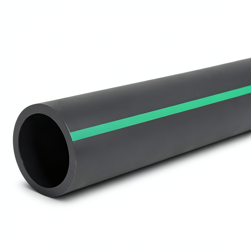 مواسير HDPE ضغط 6 بار PE 63، قطر خارجي 280 مم، SDR 17.6 أسود مع خطوط خضراء