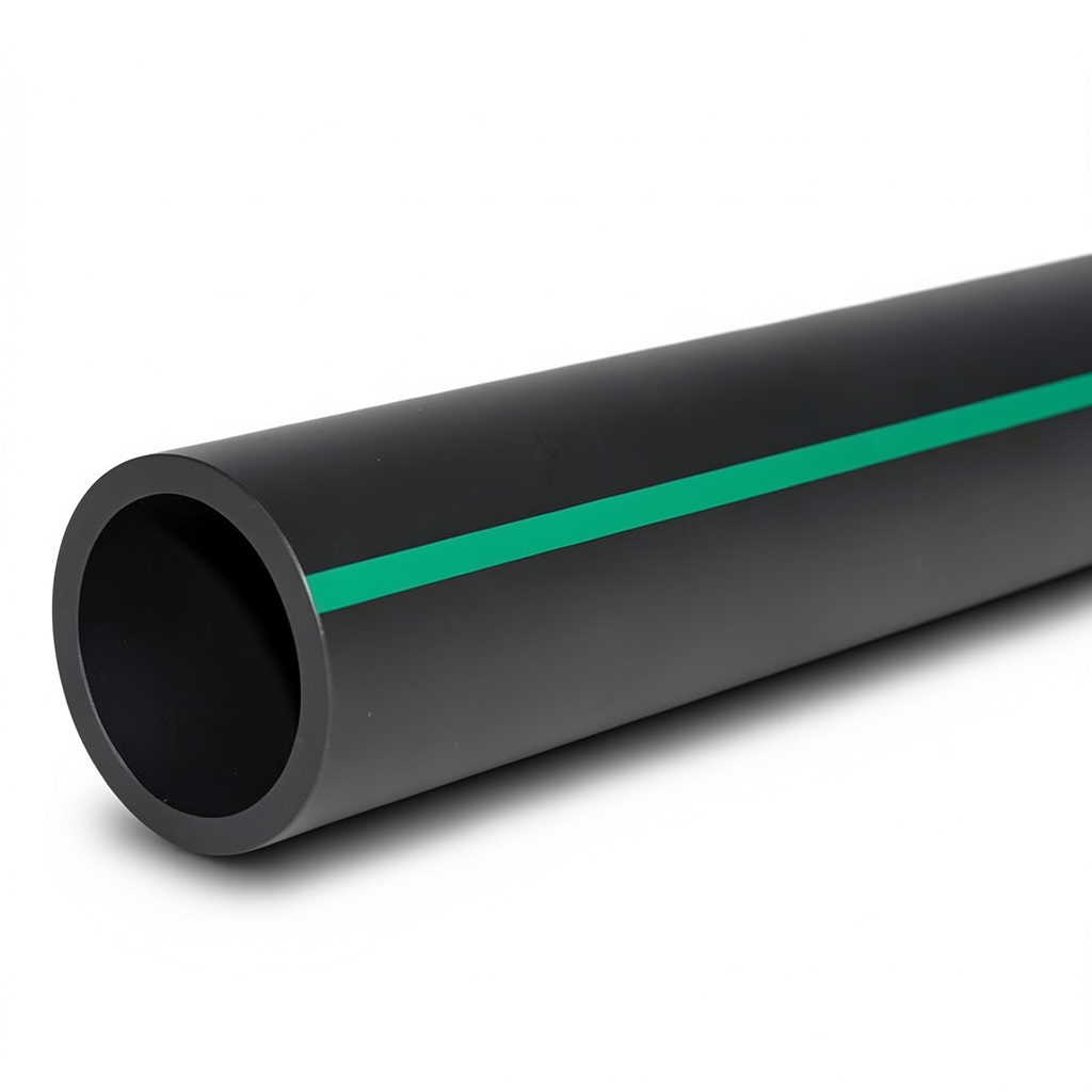 أنابيب بلاستيك HDPE ضغط اسمي 6 بار PE 63 قطر خارجي 315 مم SDR 17.6 أسود مع خطوط خضراء