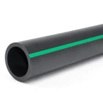 HDPE Plastic Pipe PN 6 Bar PE 63 OD 400 mm SDR 17.6 Black with Green Stripes