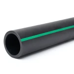HDPE Polyethylene Pipe PN 10 Bar PE 63, Outside Diameter 180 mm SDR 11 Black with Green Stripes