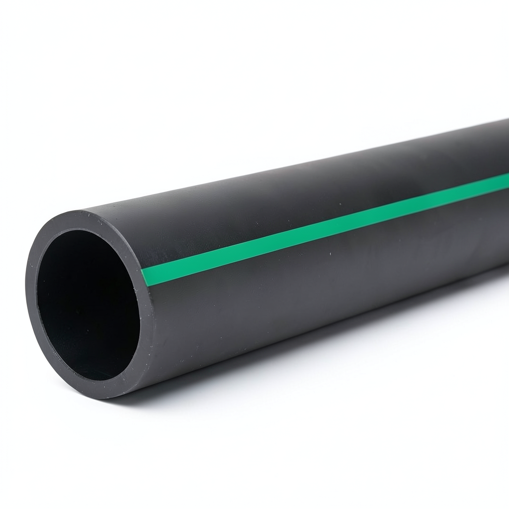 HDPE Polyethylene Pipe PN 10 Bar PE 63, Outside Diameter 180 mm SDR 11 Black with Green Stripes