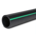 HDPE Plastic Pipe PN 6 Bar PE 63, 280 mm Diameter, SDR 17.6 Black with Green Stripes