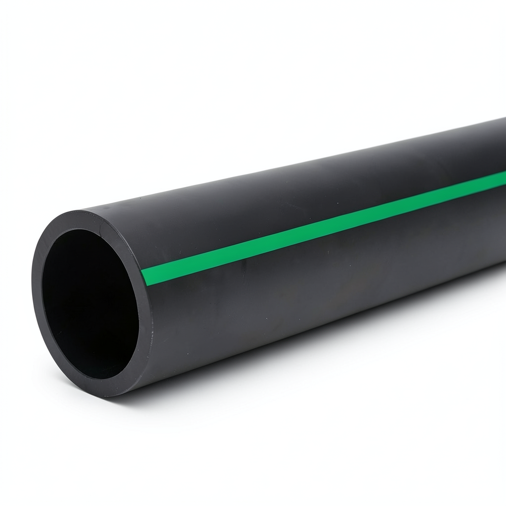 أنابيب بلاستيك HDPE ضغط اسمي 6 بار PE 63 قطر خارجي 315 مم SDR 17.6 أسود مع خطوط خضراء