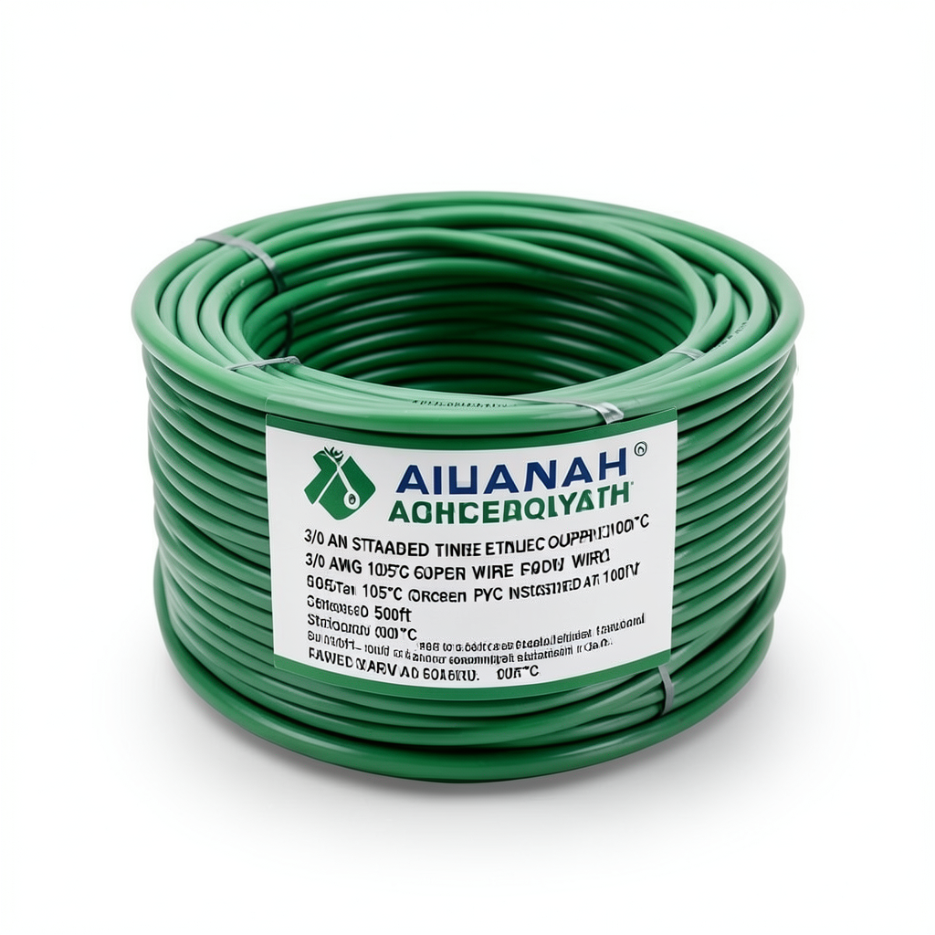 3/0 AWG Stranded Tinned Copper Electric Wire PVC Insulated 105°C Green 600V 500ft | Asharqiyah Cables Company for Industry