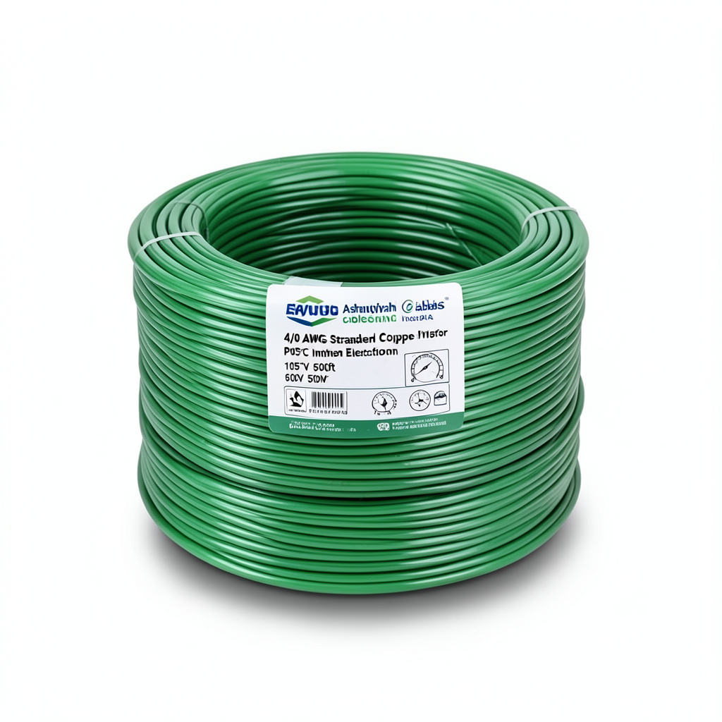 4/0 AWG Stranded Tinned Copper Electric Wire PVC Insulation 105°C Green 600V 500ft | Asharqiyah Cables Company for Industry
