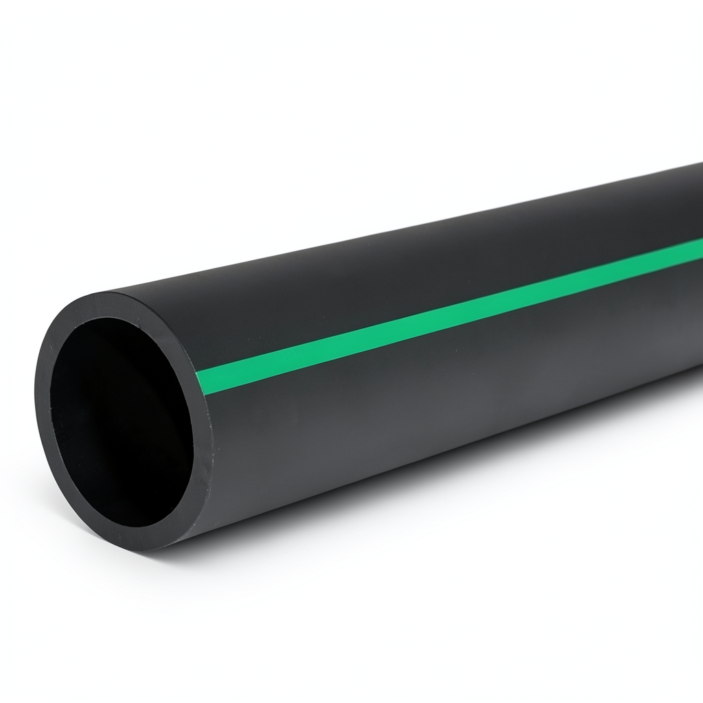 أنابيب بلاستيك بولي ايثيلين عالي الكثافة ضغط 10 بار PE 63 قطر خارجي 500 مم SDR 11 لون أسود مع خط أخضر