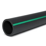 أنبوب بلاستيك HDPE ضغط 15.9 بار PE 63، قطر خارجي 280 مم SDR 7.4 أسود مع خطوط خضراء
