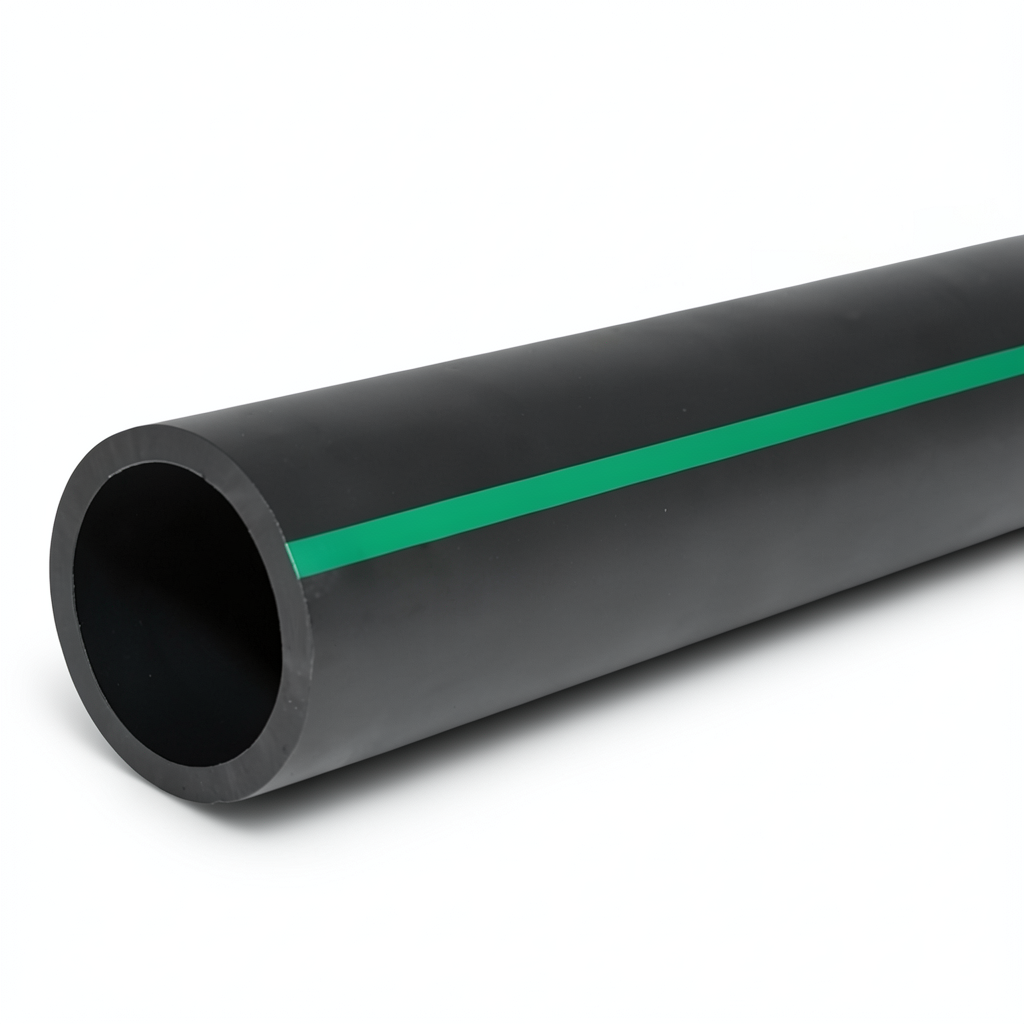 HDPE Plastic Pipe PN 15.9 Bar PE 63 OD 315 mm SDR 7.4 Black with Green Stripes