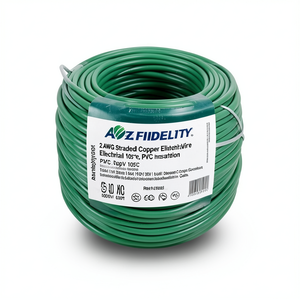 سلك كهربائي أمريكي 2 AWG نحاس مجدول معزول PVC 105°C، أخضر، 600 فولت، طول 500 قدم | شركة كابلات الشرقية للصناعة