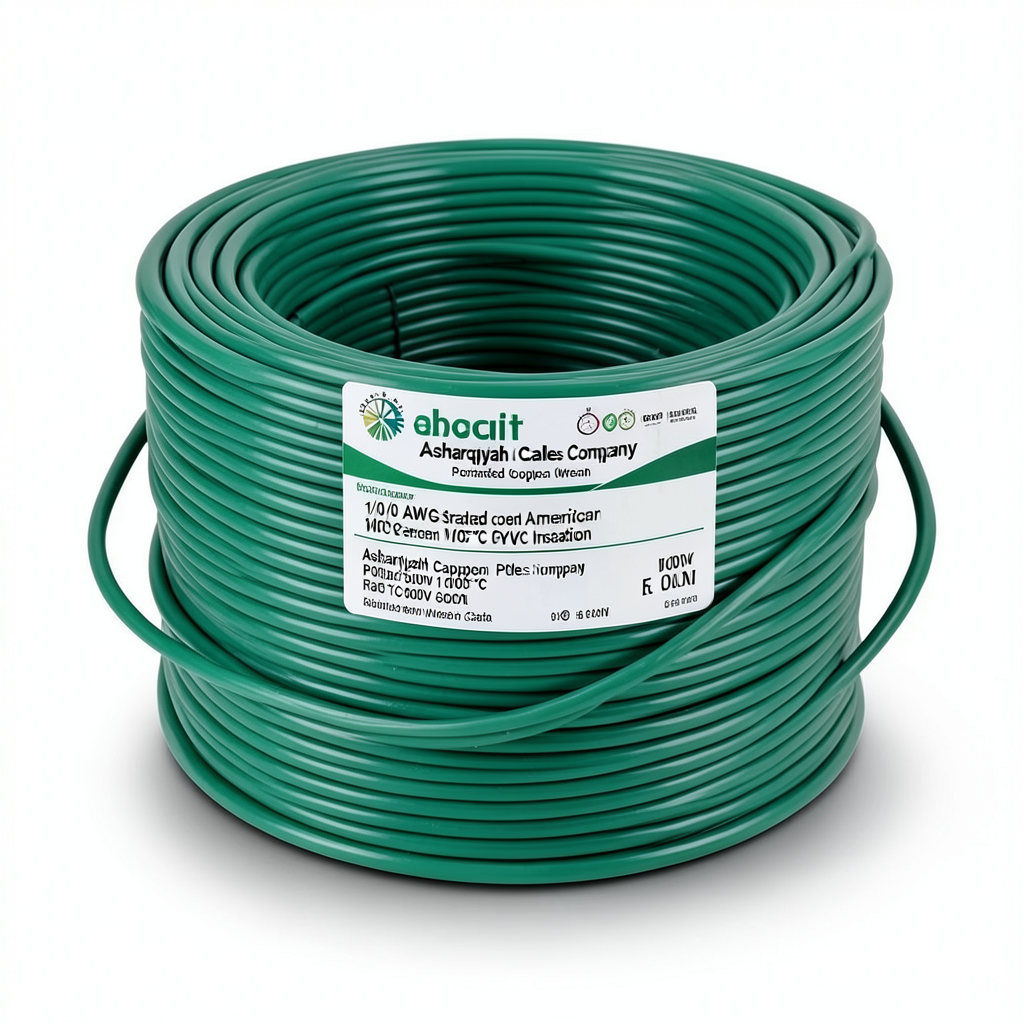 سلك امريكي 1/0 AWG نحاس مجدول PVC معزول 105°C أخضر 600 فولت طول 500 قدم | شركة كابلات الشرقية للصناعة