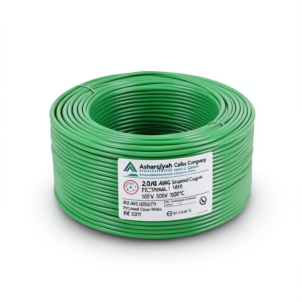 2/0 AWG Stranded Copper Electrical Wire PVC Insulated 105°C Green 600V 500ft | Asharqiyah Cables Company for Industry