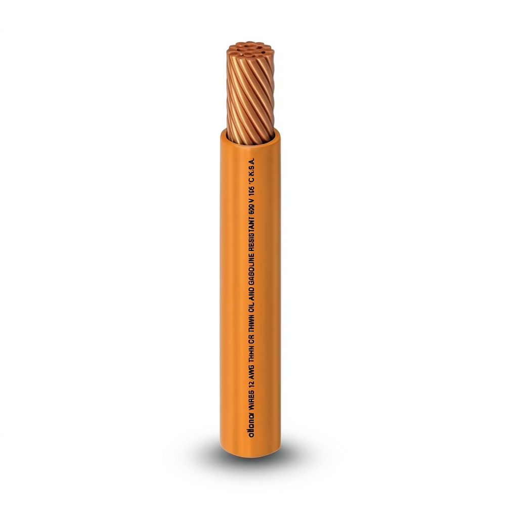 كابل نحاس THHN/THWN عزل PVC 105°C مقاس 13.3 مم² قطر 6.4 مم 600 فولت طول 300 قدم برتقالي PVC 105 | شركة الفنار