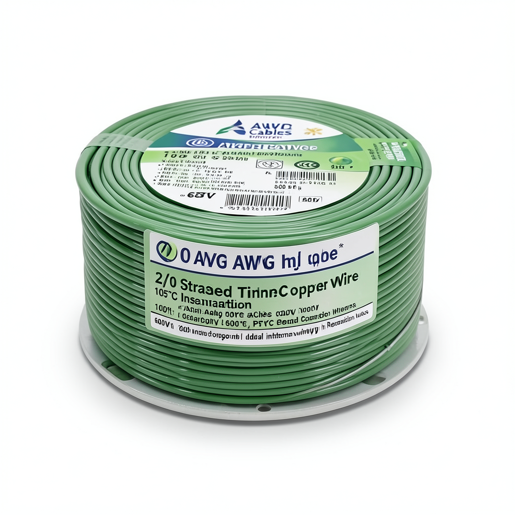 2/0 AWG Stranded Tinned Copper Wire PVC Insulation 105°C Green 600V 500ft | Asharqiyah Cables Company for Industry