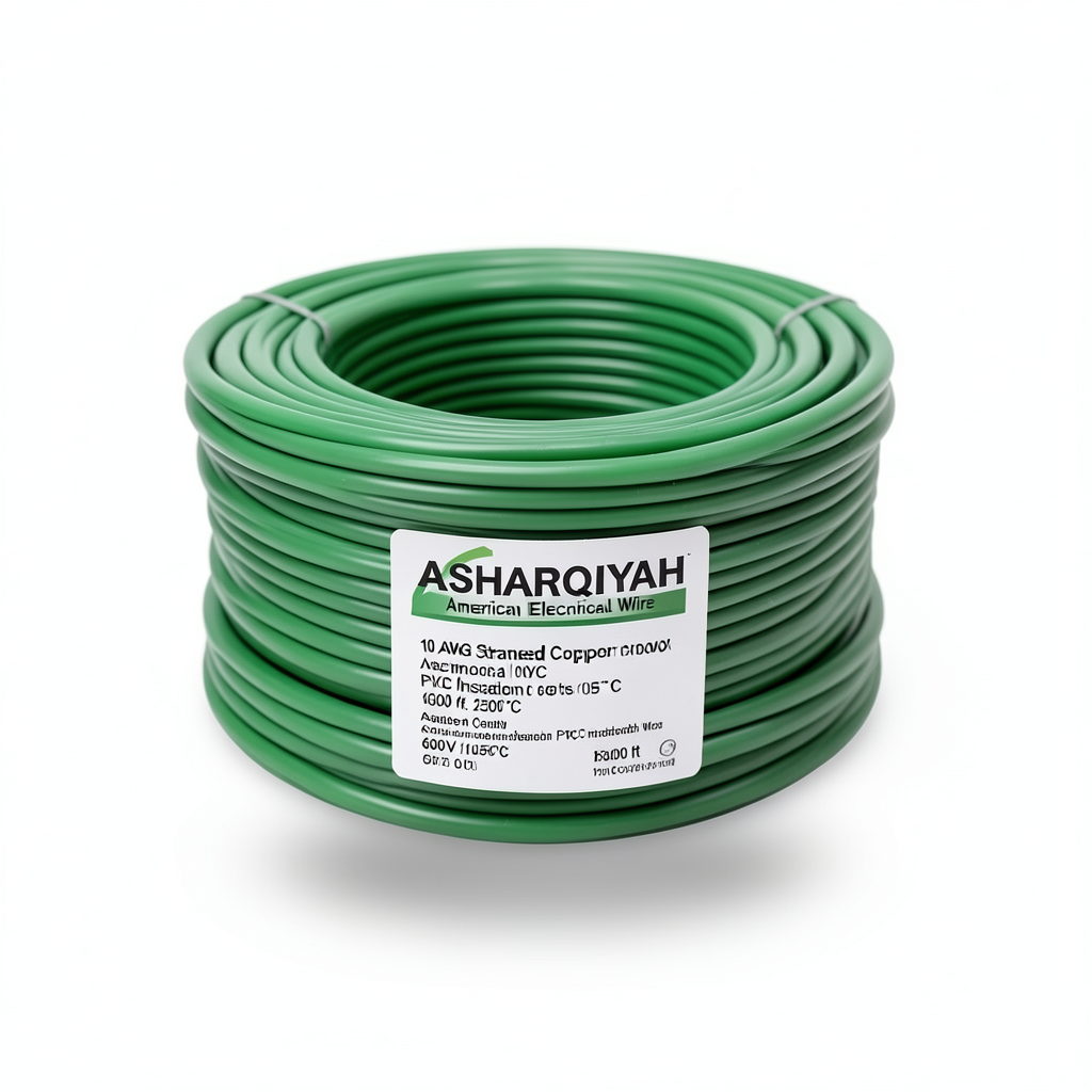 لفة سلك امريكي 10 AWG نحاس مجدول عزل PVC 105°C أخضر، 600 فولت، 2500 قدم | شركة كابلات الشرقية للصناعة