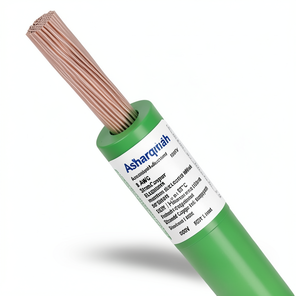 8 AWG Stranded Copper American Electric Wire PVC Insulated 105°C, Green, 600V, 500ft | Asharqiyah Cables Company for Industry