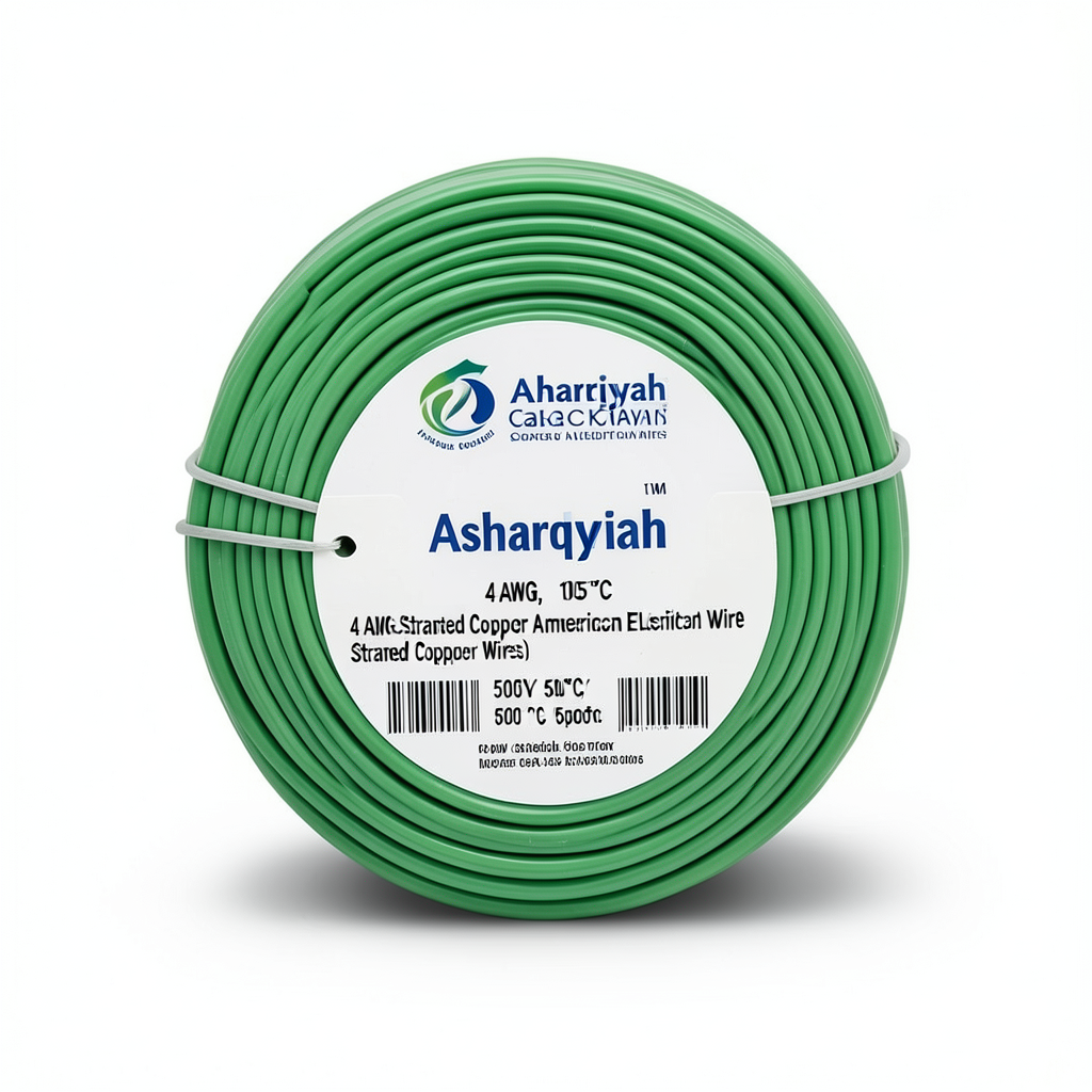 4 AWG Stranded Copper American Electric Wire PVC Insulated 105°C Green 600V 500ft | Asharqiyah Cables Company for Industry