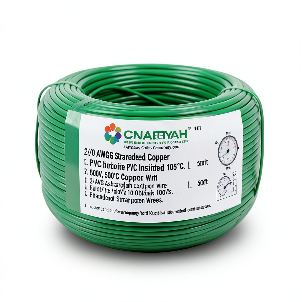 2/0 AWG Stranded Copper Electrical Wire PVC Insulated 105°C Green 600V 500ft | Asharqiyah Cables Company for Industry