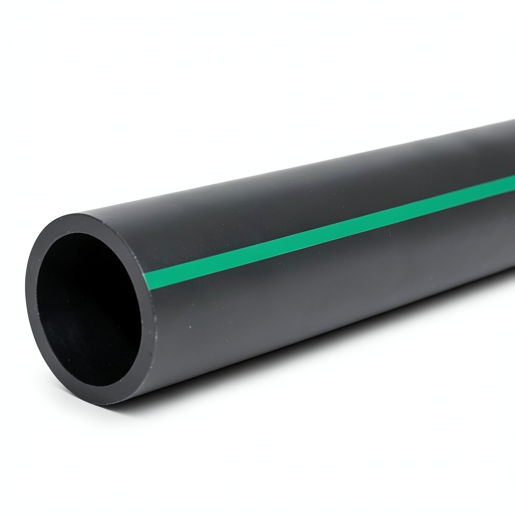 مواسير بلاستيك HDPE ضغط 15.9 بار PE 63 قطر خارجي 450 مم SDR 7.4 أسود مع خط أخضر
