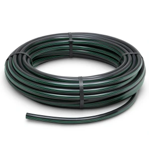 لفة أنابيب HDPE ضغط 4 بار PE 63 قطر خارجي 40 مم SDR 26 لون أسود مع خط أخضر
