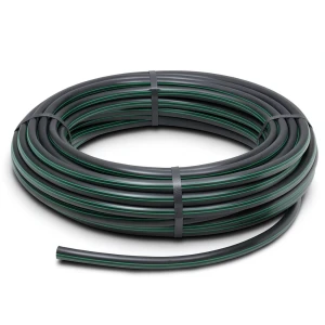 لفة أنابيب بلاستيك HDPE ضغط 4 بار PE 63، قطر خارجي 63 مم SDR 26 أسود مع خطوط خضراء
