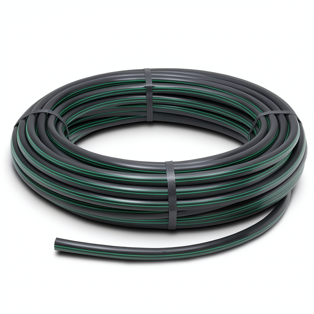 HDPE Plastic Coil Pipe Nominal Pressure 4 Bar PE 63, 63 mm SDR 26 Black with Green Stripes