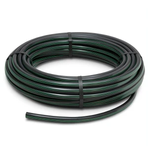 لفة أنابيب HDPE ضغط 4 بار PE 63 قطر خارجي 160 مم SDR 26 أسود مع خطوط خضراء